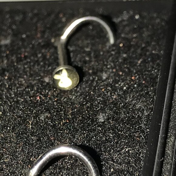 Black with White Playboy Bunny 18 Gauge C-shaped Nose Ring - Picture 3 of 4